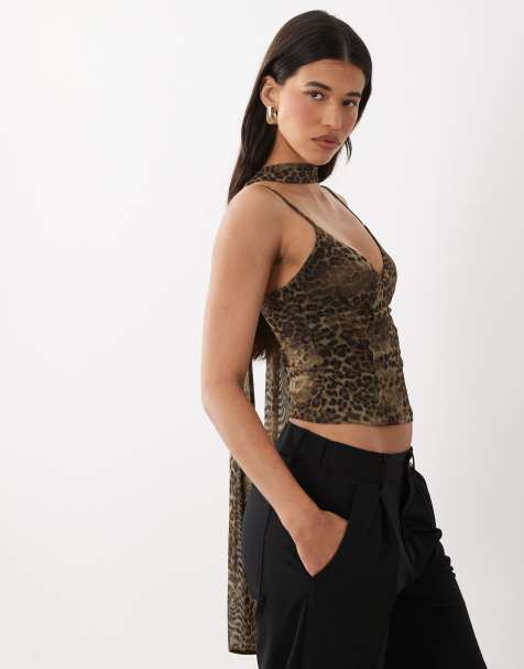 ASOS DESIGN - Camitop van mesh met sjaaldetail en luipaardprint - view 1