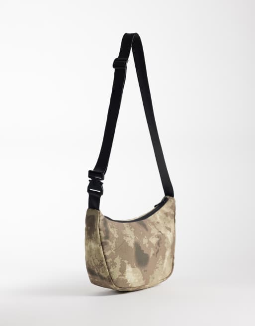 ASOS DESIGN camo print nylon crossbody bag in khaki green, 4 of 4