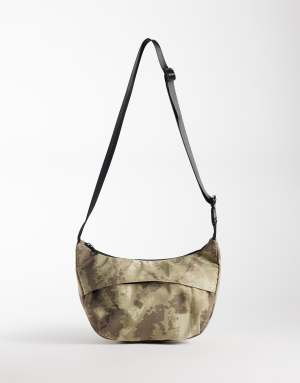 ASOS DESIGN camo print nylon crossbody bag in khaki