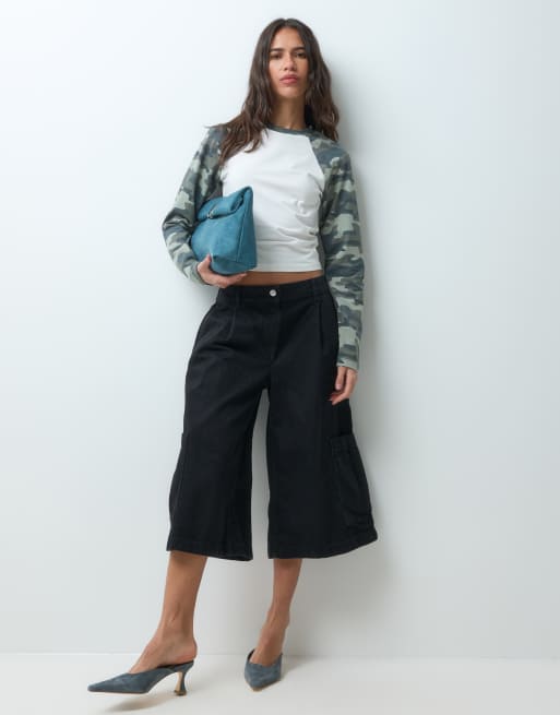 ASOS DESIGN camo top met lange raglanmouwen in ecru, 2 van 4