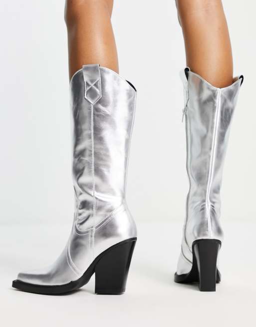ASOS DESIGN - Camouflage - Bottes montantes style western en cuir de qualité supérieure - Argenté, 2 de 4