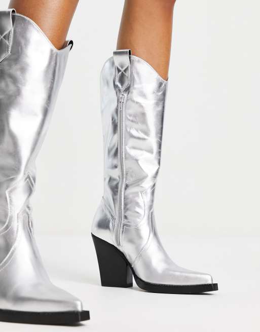 ASOS DESIGN - Camouflage - Bottes montantes style western en cuir de qualité supérieure - Argenté, 3 de 4
