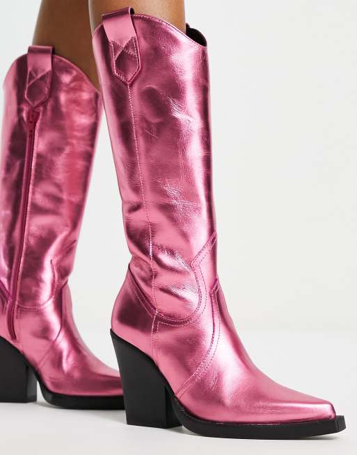 ASOS DESIGN Camouflage Bottes montantes style western en cuir de qualit sup rieure Rose