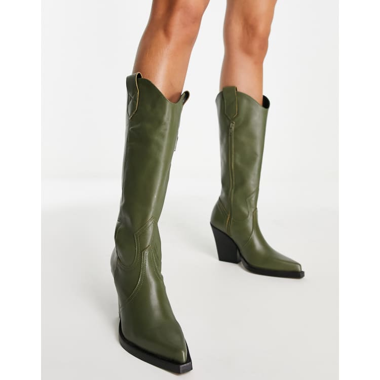 Olive green hot sale leather boots