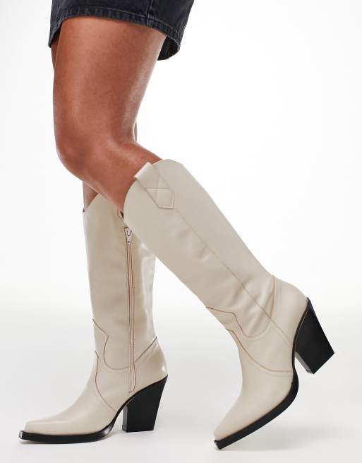 ASOS DESIGN - Camouflage - Stivali al ginocchio stile western in pelle premium crema, 4 di 4