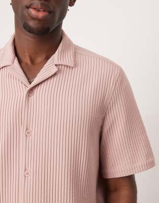 ASOS DESIGN BOXY LOOSE FIT REVERE PLISSE SHIRT