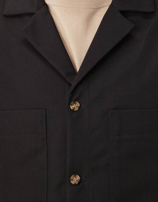 ASOS DESIGN camp collar dressy shacket in black - part of a set, 2 of 4