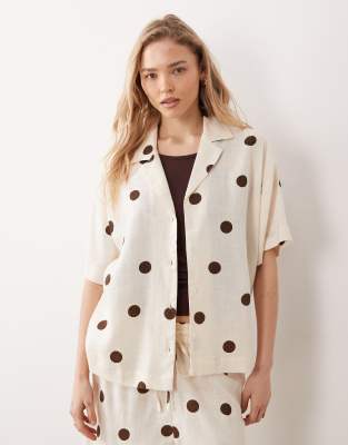 Asos Design Camp Collar Linen Blend Shirt In White