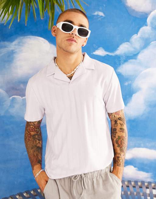 ASOS DESIGN camp collar polo T-shirt in purple rib