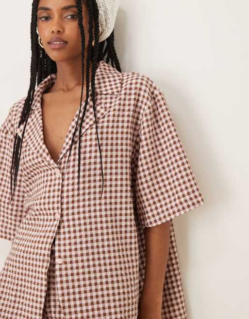 ASOS DESIGN camp collar resort shirt in pink gingham