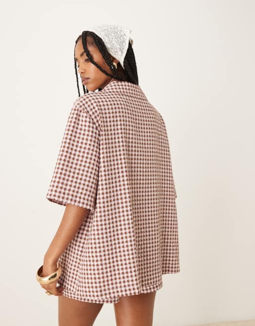 ASOS DESIGN camp collar resort shirt in pink gingham