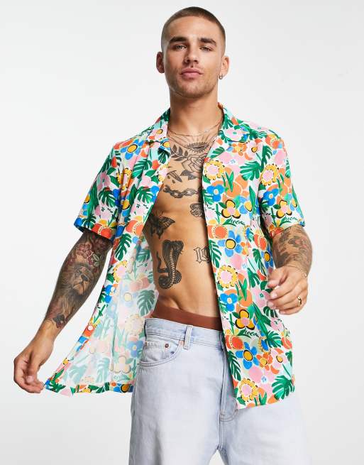 ASOS DESIGN camp collar shirt in bright floral print | ASOS