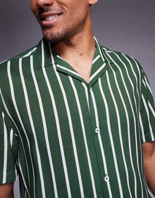 ASOS DESIGN regular revere shirt in green stripe