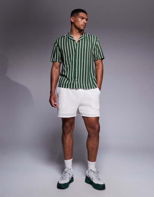 ASOS DESIGN regular revere shirt in green stripe