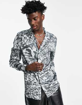 ASOS DESIGN camp collar shirt in satin abstract animal print | ASOS