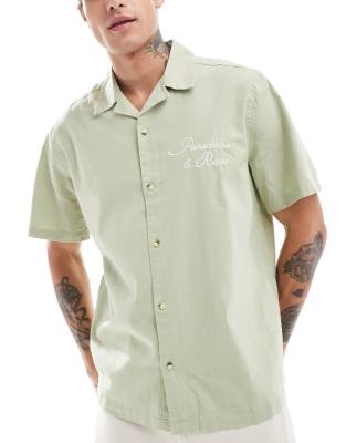 Asos Design Camp Collar Shirt With Chest Embroidery In Green