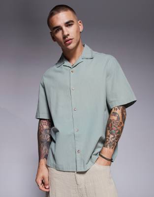 Asos Design Camp Collar Textured Shirt