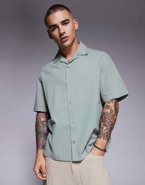 ASOS DESIGN camp collar textured shirt in green - view 1