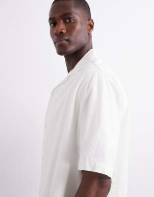 ASOS DESIGN camp collar textured shirt in white