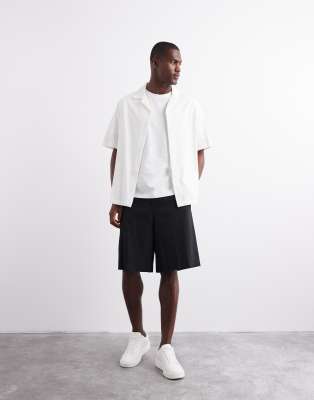 ASOS DESIGN camp collar textured shirt in white