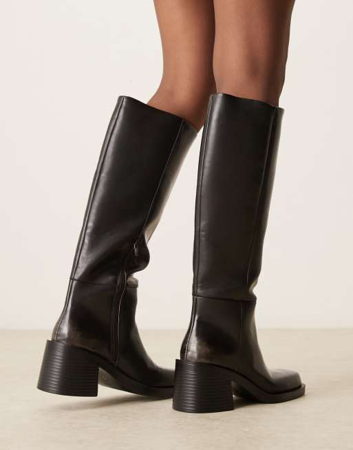 ASOS DESIGN Campbell chunky heeled knee boots in black burnished