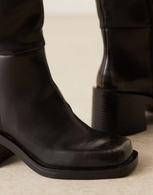 ASOS DESIGN Campbell chunky heeled knee boots in black burnished