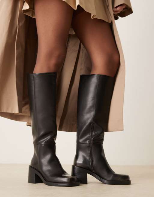 ASOS DESIGN Campbell chunky heeled knee boots in black burnished