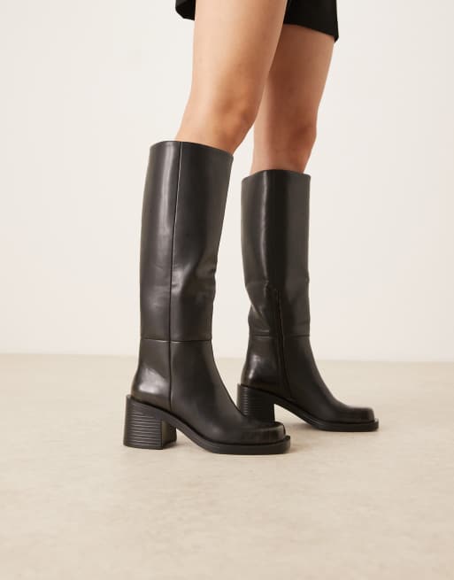 ASOS DESIGN Campbell chunky heeled knee boots in black burnished