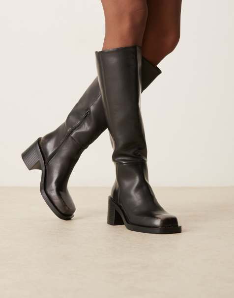 ASOS DESIGN – Campbell – Kniehohe Stiefel in poliertem Braun mit dicker Sohle und Absatz - view 1