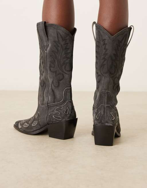ASOS DESIGN – Camryn – Svarta, knähöga cowboyboots i läder och mocka, 3 av 4