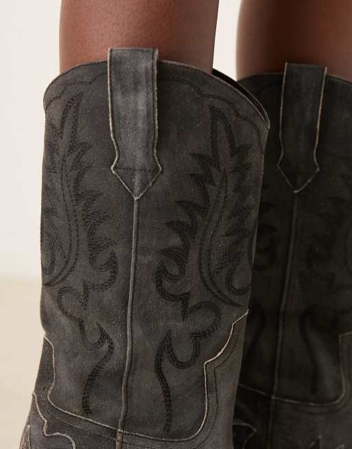 ASOS DESIGN – Camryn – Svarta, knähöga cowboyboots i läder och mocka, 4 av 4