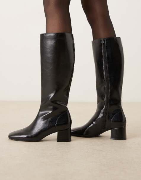 ASOS DESIGN Canary block heeled knee boots in black - view 1