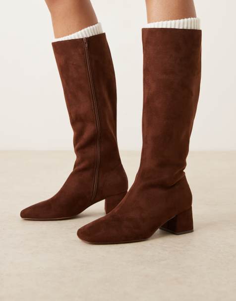 ASOS DESIGN Canary block heeled knee boots in chocolate suedette - view 1