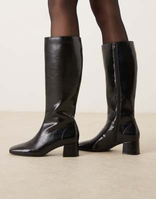 ASOS DESIGN - Canary - Kniehohe Stiefel in Schwarz mit Blockabsatz