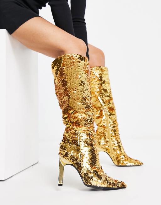 Gold sequin outlet thigh high boots