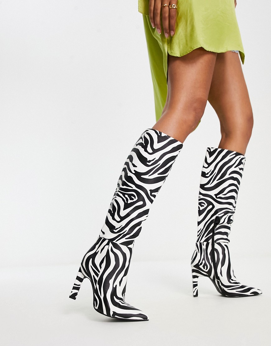 ASOS DESIGN Cancun knee high boots in zebra-Multi