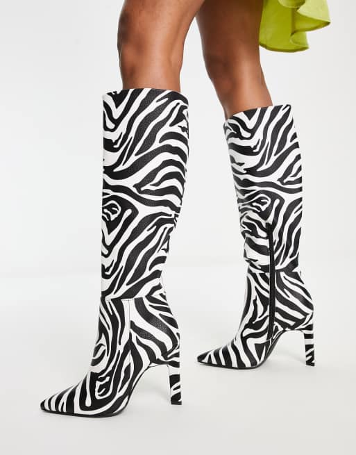 Printed knee high clearance boots