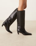 [ASOS DESIGN] ASOS DESIGN Candace premium pull-on chisel toe knee boots in black leather 38 BLACK LEATHER
