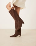 [ASOS DESIGN] ASOS DESIGN Candace premium pull-on chisel toe knee boots in chocolate suede-Black 35 CHOCOLATE SUEDE