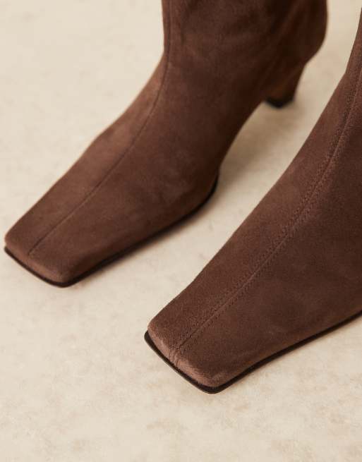 ASOS DESIGN Candace premium pull on chisel toe knee boots in chocolate suede