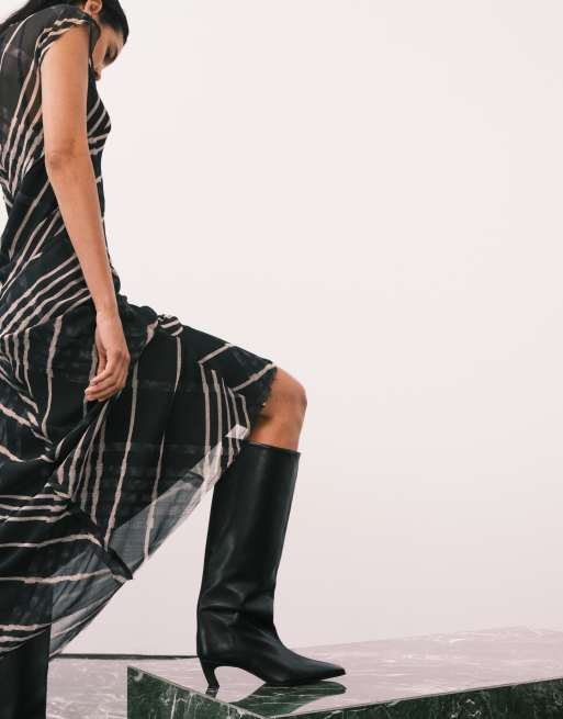 ASOS DESIGN - Candace - Pull-on knielaarzen van premium leer met vierkante neus in zwart, 3 van 4