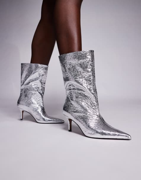 ASOS DESIGN – Candi – Silverfärgade boots med vida skaft i dra på-modell - view 1