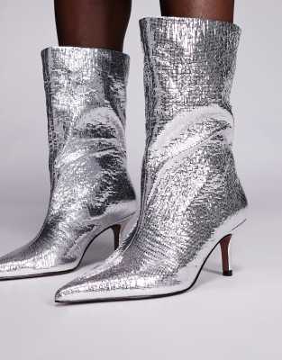 Asos Design Candi Wide Leg Pull-on Boots In Silver
