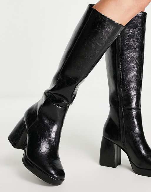 ASOS DESIGN Candice Bottes hauteur genou plateforme et talon Noir