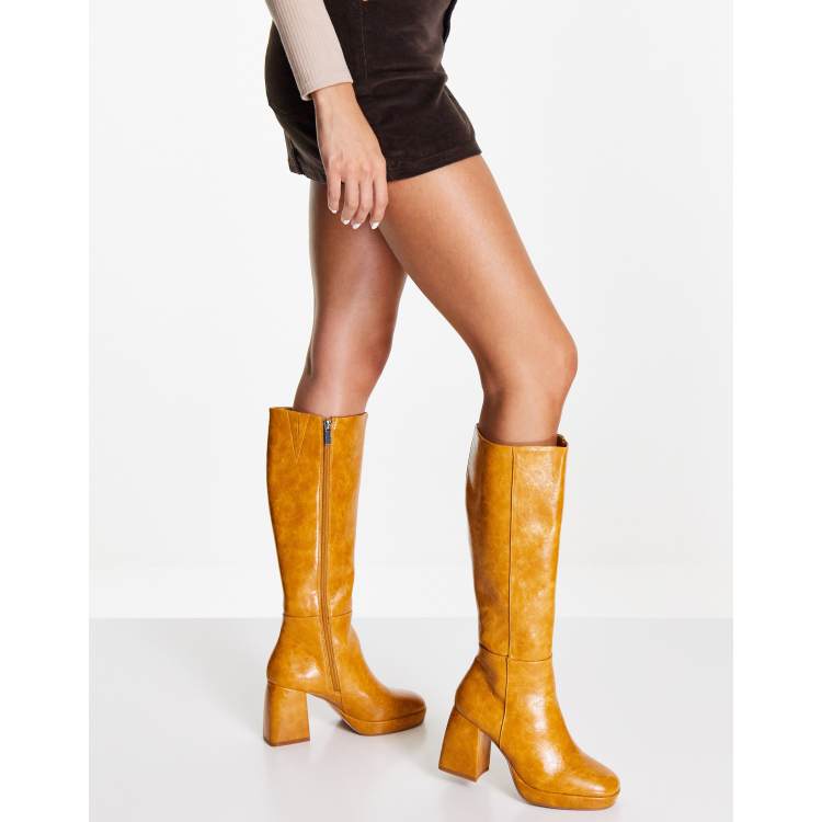 Mustard yellow knee sales high boots