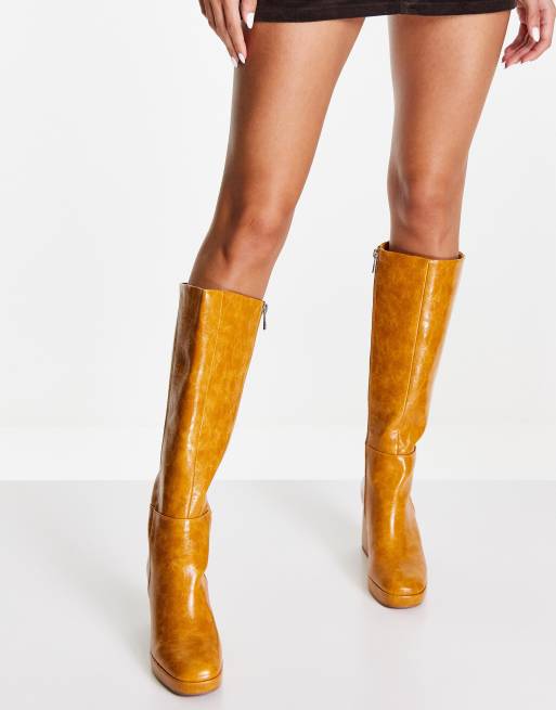 mustard over the knee boots