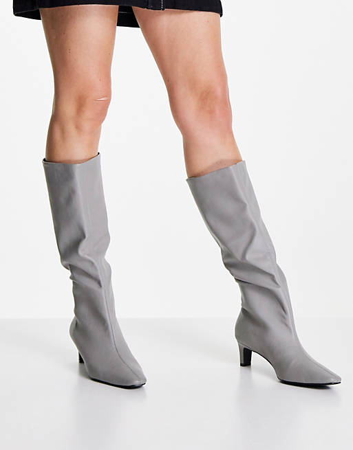 Shoes Boots/Candid pull on mid-heeled knee boots in grey 