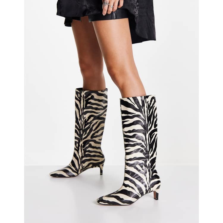 ASOS DESIGN Candid Stivali al ginocchio con tacco medio zebrati