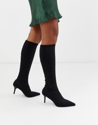 black knee high boots with small heel