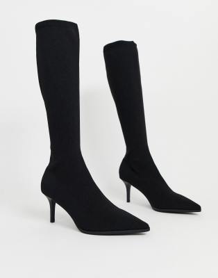 kitten heel black knee high boots